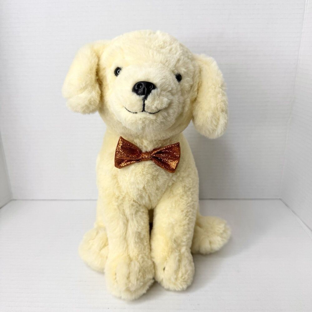 FOA Schwarz 11" Cream Yellow Golden Retriever Plush Dog with Sparkly Gold Bow